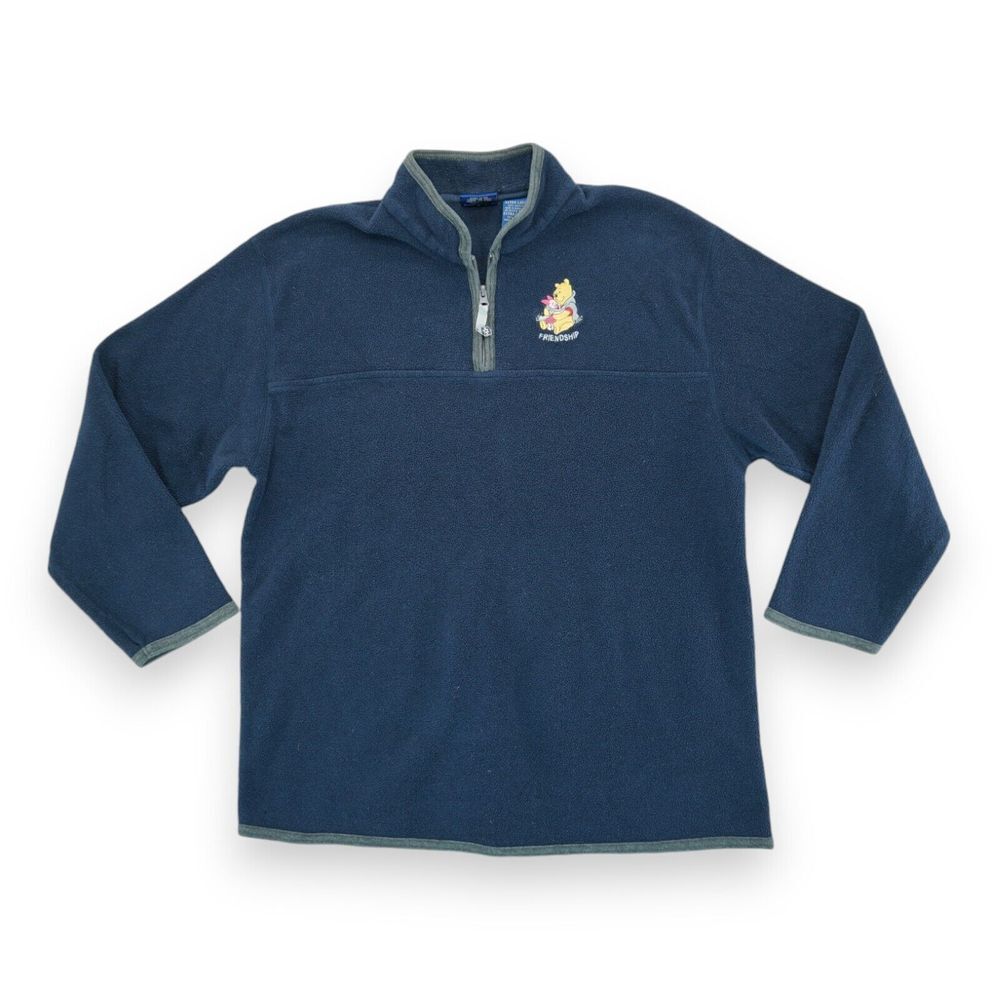 Disney Pooh Women's 1/4‎ Zip Fleece Jacket Blue XL Friendship Piglet Embroidered